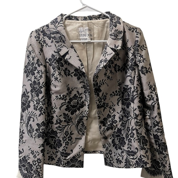 Rickie Freeman for Teri Jon Jackets & Blazers - Rickie Freeman for Teri Jon Black and Cream Floral Blazer & Skirt